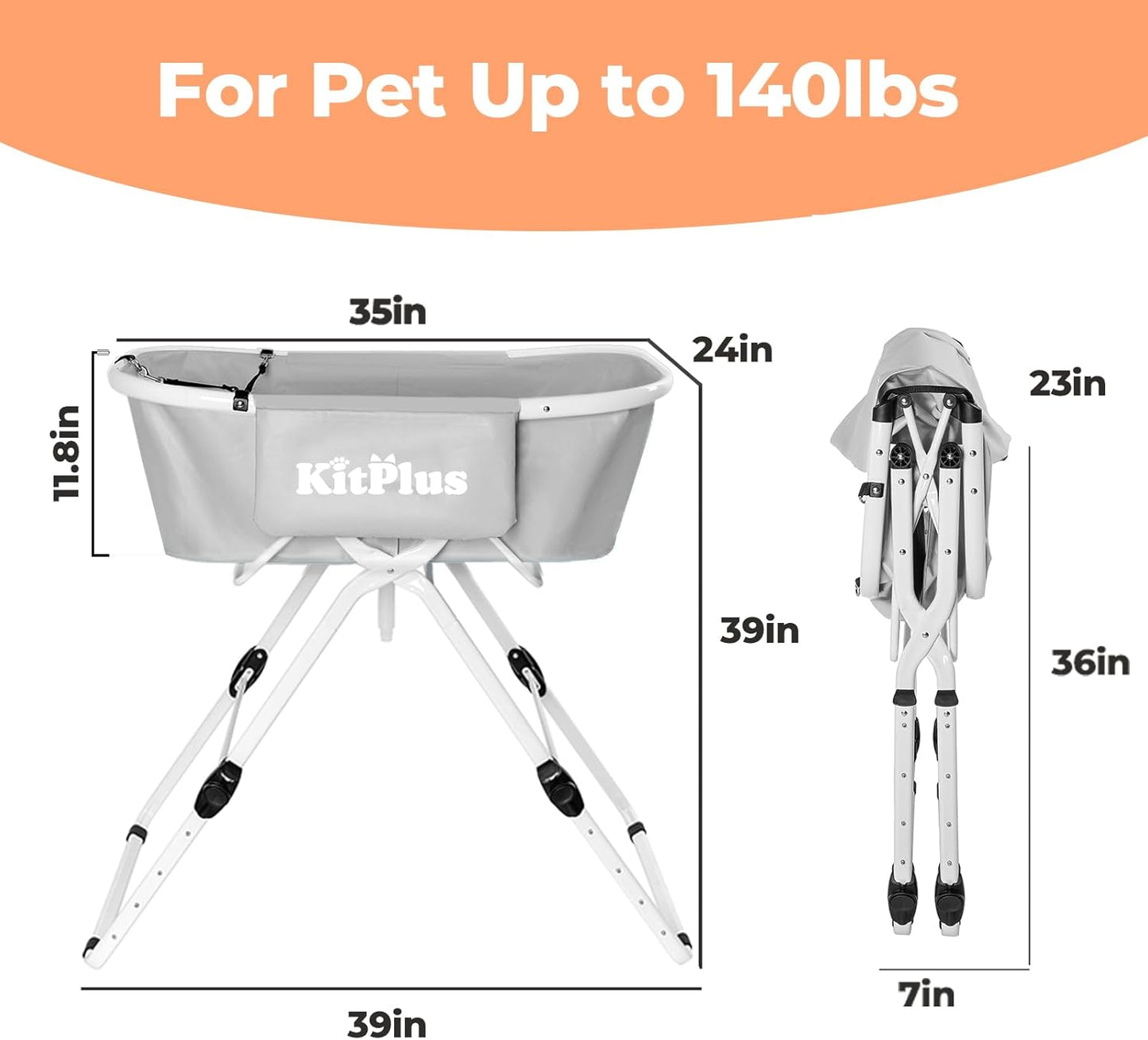 Elevated Dog Bathtub, 5 Height Adjustable Portable Dog Wash Station for Small to Large Pets, Foldable Bathing Tub with Storage & Anti-Slip Design Gray