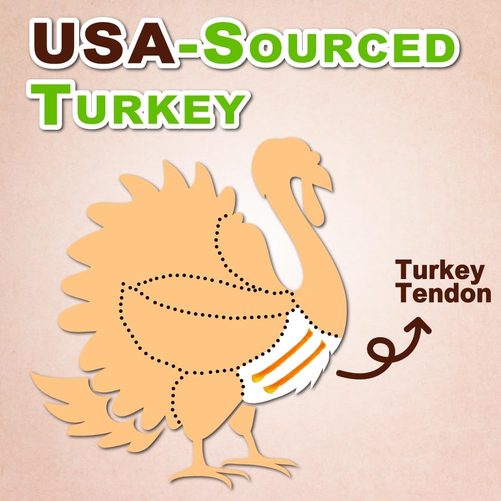 AFreschi Turkey Tendons for Dogs, USA-Sourced, Healthy Dog Treats, Rawhide-Free Puppy Chews, Long Lasting, All Natural, Hypoallergenic Dog Treats for Large Breeds, 1 Count Pack Rope (L)