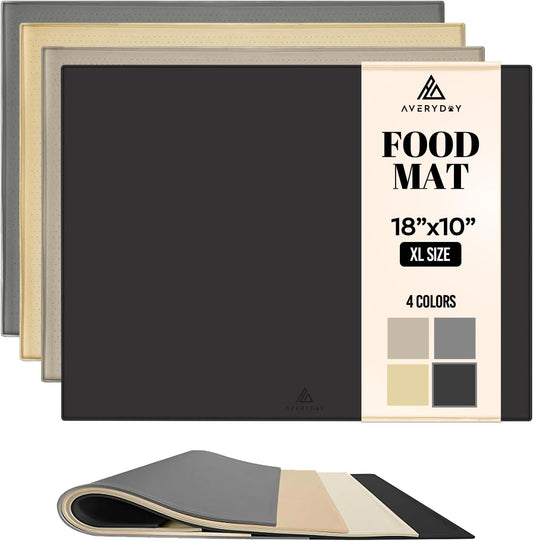 AVERYDAY 18x10'' Silicone Dog Mat for Food and Water, 0.63'' Edge Dog Food Bowl Mats for Floor Waterproof, Dogs Water Mat for Sloppy Drinker, Non Slip Rubber Pet Feeding Mats for Indoor Dogs and Cats