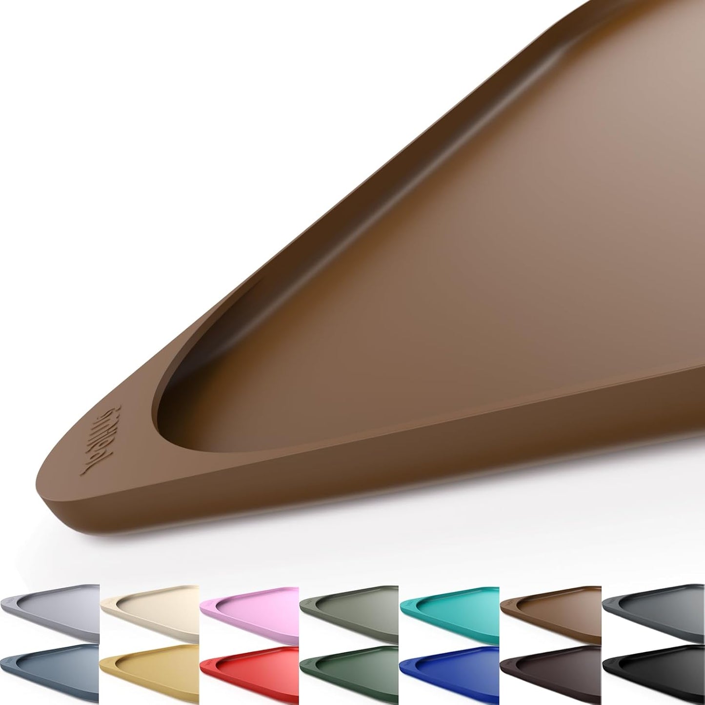 Silicone Pet Feeding Mat with Raised Edge & Residue Collection Pocket for Food and Water, Dog Bowl Mats, Cat Bowls Placemat with High Lip for Floor Waterproof, 22 x 14 x 0.8 Brown