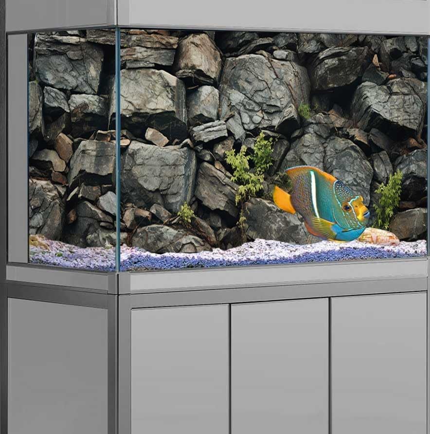 72X24IN Stone Aquarium Background, Rock Fish Tank Background, Natural Rocky Glass Terrarium Background with 8 EVA Double-Sided Tape