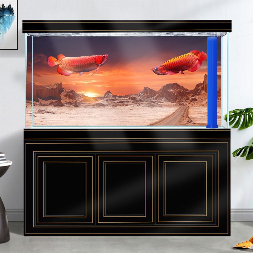 36X20IN Sun and Desert Moon Themed Reptile Habitat on Orange Durable Decorative Background, Terrarium Background with 10EVA Double-Sided Tape