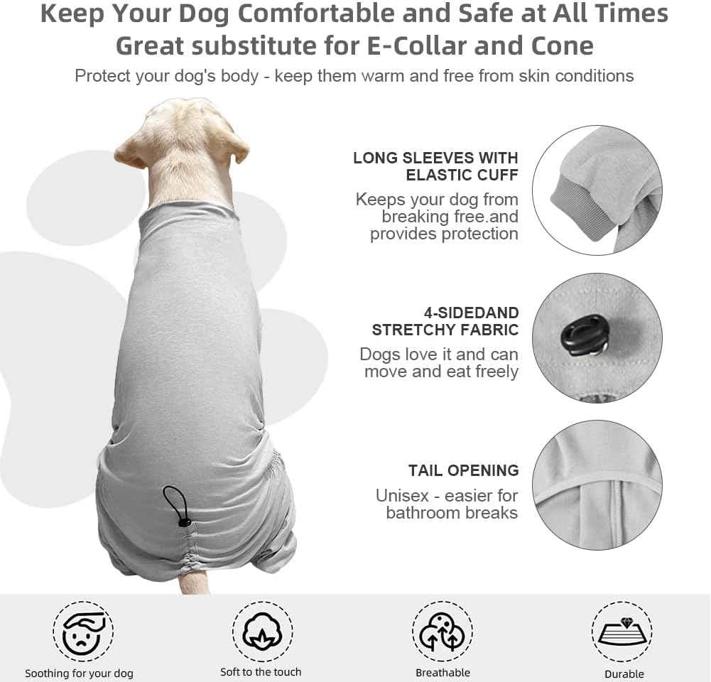 Dog Pyjamas PJS Sweater Clothes and Home Clothing Suitable for Large to Giant Breeds of Dogs, Dog Surgery Recovery Suit, Extra-Large Stretch Fabric, Four-Legged Clothes(Thin Gray, 6XL)