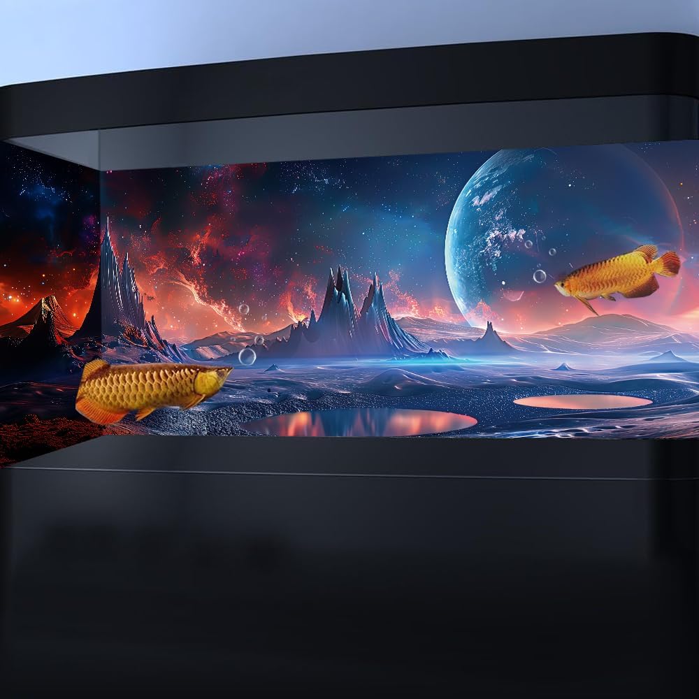Scarlet Cosmic Aquarium Background,Cool Galaxy Parallel Space Themed Fish Tank Background, Tropical Desert Terrarium Background 72X24IN with 8 EVA Double-Sided Tape