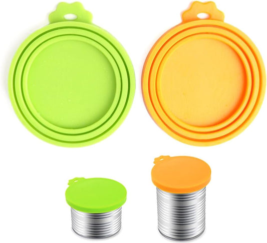 Comtim Pet Food Can Cover Silicone Can Lids for Dog and Cat Food(Universal Size,One fit 3 Standard Size Food Cans),Green and Orange