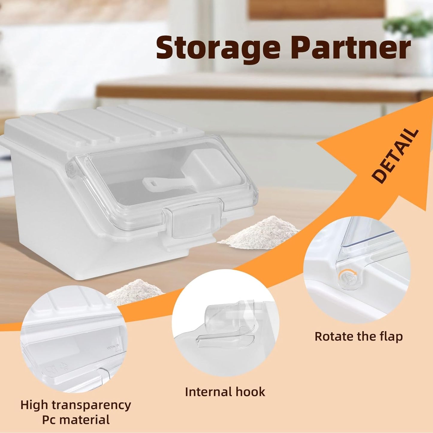 22LB Airtight Flour Storage Container With Scoop for Dry Food, Sugar, Baking Supplies,Rice.BPA Free Ingredient Storage Bin，Pet Food Storage Container Dog Cat Birds Food Bin (22 LB)