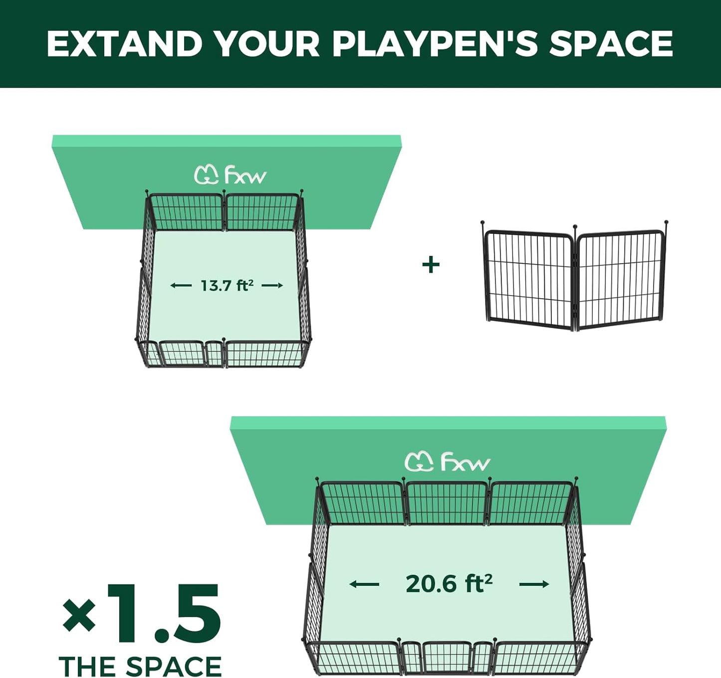 FXW Rollick Unleashed Dog Playpen for Indoor, Yard, RV Camping, 24 inch 2 Panels for Small and Puppy Dogs, Black│Patented