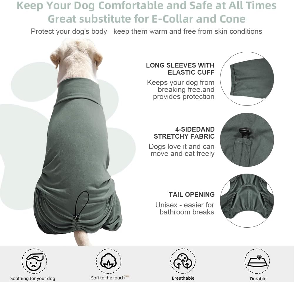 Dog Pyjamas PJS Sweater Clothes and Home Clothing Suitable for Medium to Large Breeds of Dogs, Dog Neutering Suits, Extra-Large Stretch Fabric, Four-Legged Clothes (Thickened Green, 4XL)