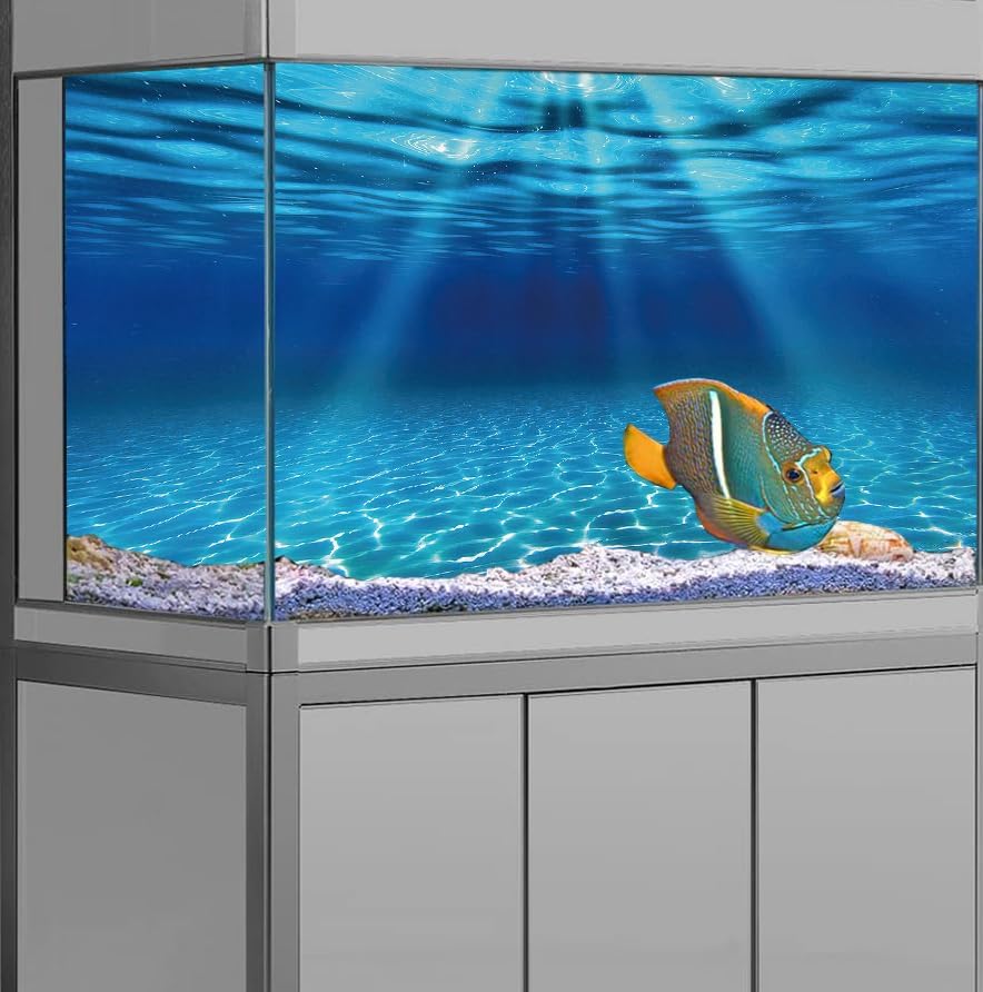 Natural Undersea Aquarium Background, Underwater Ocean Sunlight Fish Tank Background 36X18IN with 8 EVA Double-Sided Tape