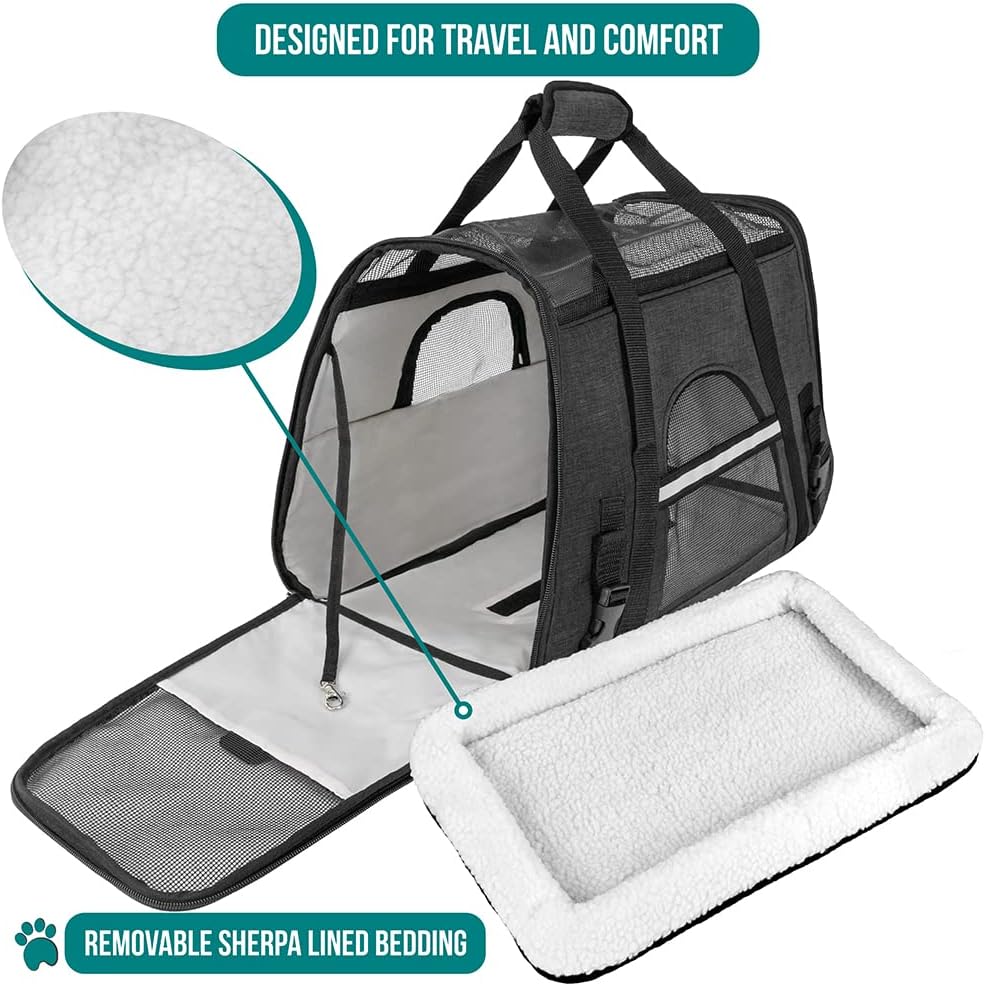 PetAmi Airline Approved Soft Sided Dog & Cat Carrier, Ventilated Pet Carrying Bag - Medium/Large, Heather Dark Gray