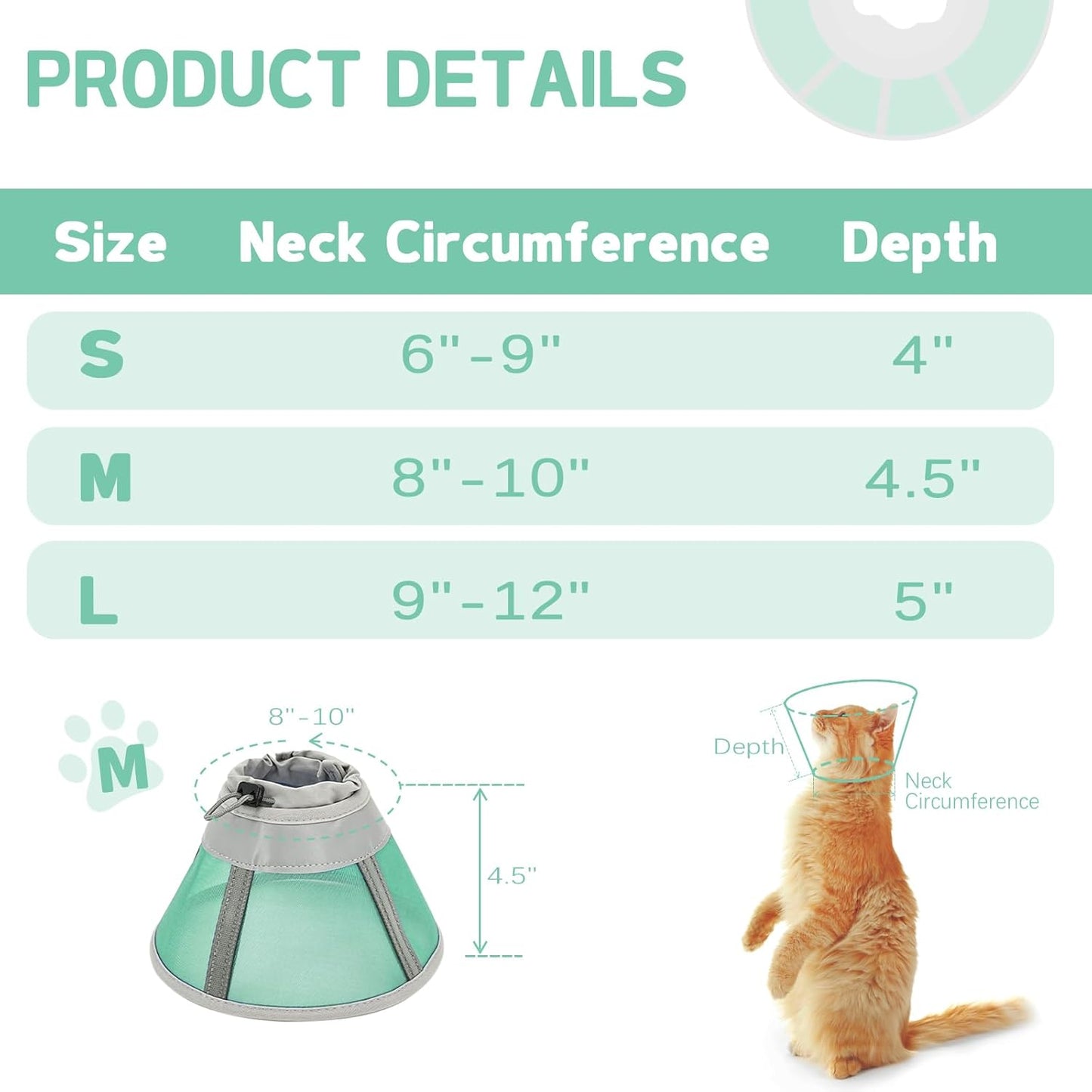 Cat Cone Collar Soft, Cat Recovery Collar for Large Medium Small Cats Kittens, Pet Cone Alternative After Surgery