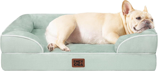 EHEYCIGA Orthopedic Dog Bed for Small Dogs, Waterproof Memory Foam Small Dog Beds with Sides, Non-Slip Bottom and Egg-Crate Foam Medium Pet Couch Bed with Washable Removable Cover, Sage Green