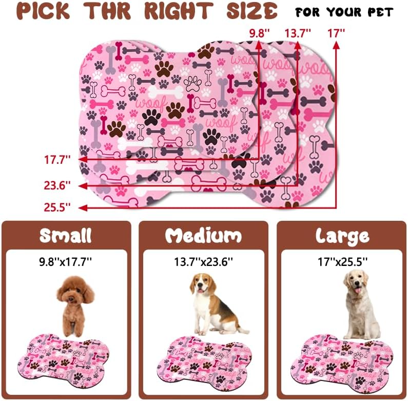 Dog Food Mats for Floors Waterproof, Pet Feeding Absorbent Water Bowl Mat Cat Placemats Pink Bone Shape 25.5 * 17 inch