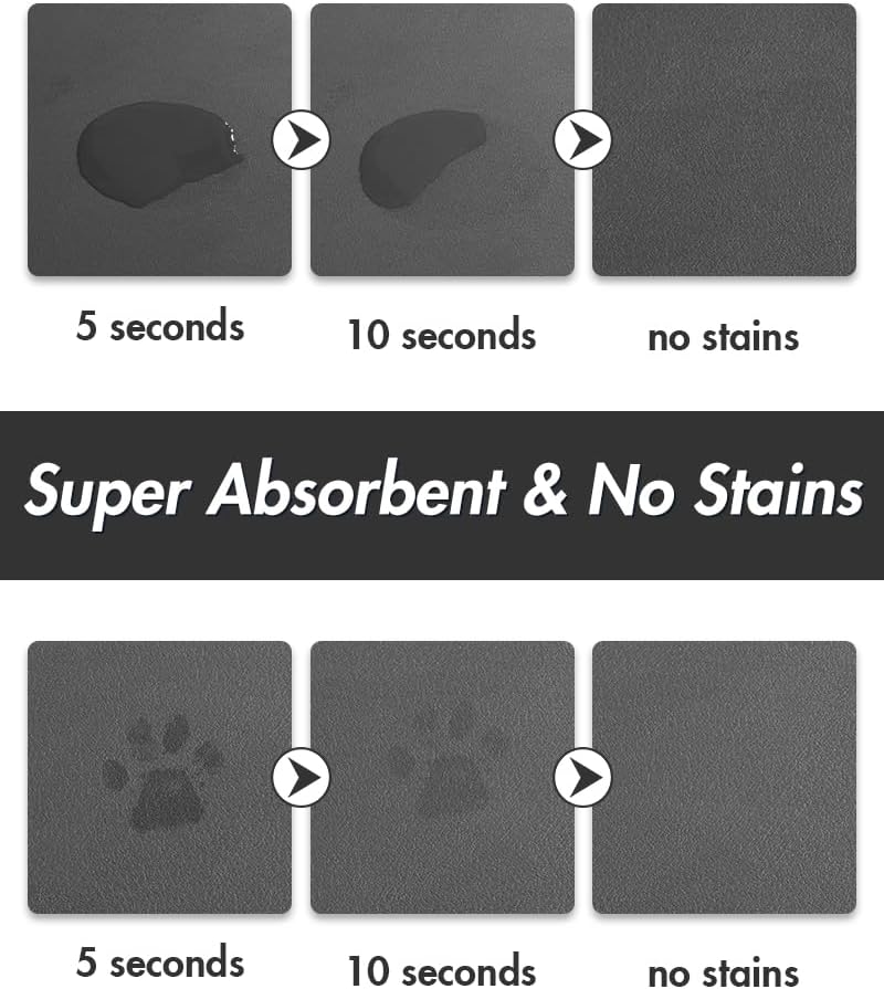 MontVoo-Absorbent Pet Feeding Mat-No Stains Pet Mat for Food and Water Bowl-Quick Dry Cat & Dog Food Mat Water Dispenser Mat-Pet Supplies Mat-Dog Water Bowl Mat for Messy Drinker Dark Grey