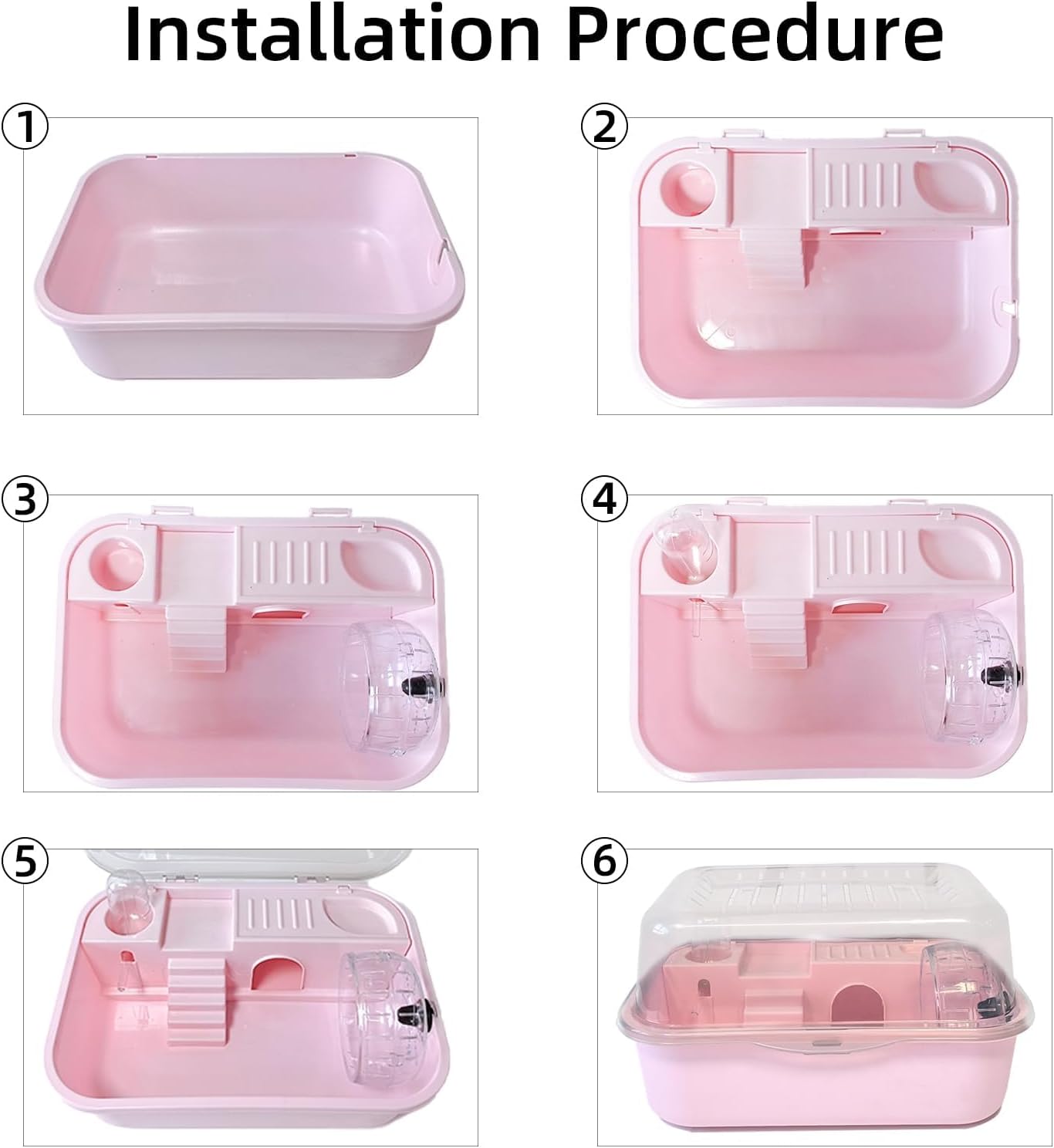 Hamiledyi Small Hamster Cage Clear Plastic Hamster Cage Portable Carrier with Water Bottle Exercise Wheel Bathtub Box Set Toy for Dwarf Baby Hamster (Pink)