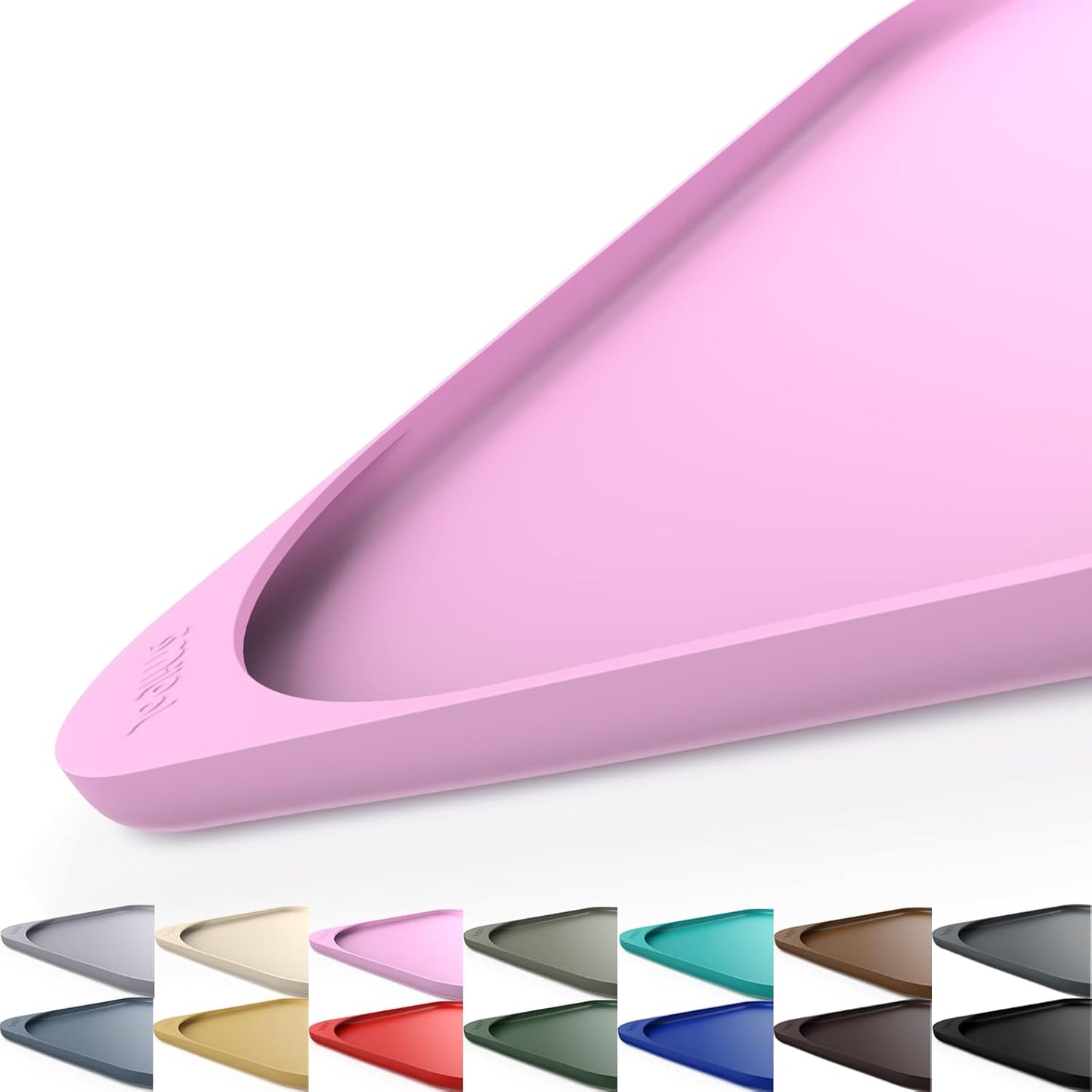 Silicone Pet Feeding Mat with Raised Edge & Residue Collection Pocket for Food and Water, Dog Bowl Mats, Cat Bowls Placemat with High Lip for Floor Waterproof, 22 x 14 x 0.8 Pink