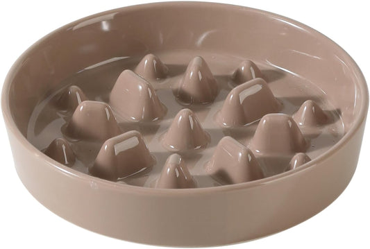 Ceramic 8.2 inch Dog Bowl Slow Feeder, Slow Pet Food Dish for Medium and Large Dog, Stop Bloat, Preventing Choking(Single Bowl, Brown Coffee)