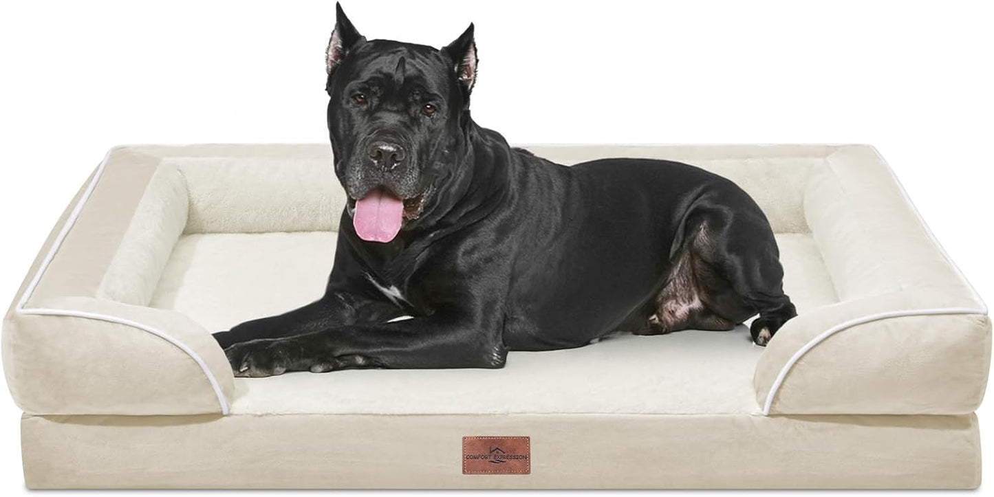 Comfort Expression XXL Dog Bed Waterproof, Extra Large Dog Beds Orthopedic Foam, Washable Dogs Sofa Bed Pet Beds with Removable Cover & Non-Slip Bottom(XX-Large,Beige)