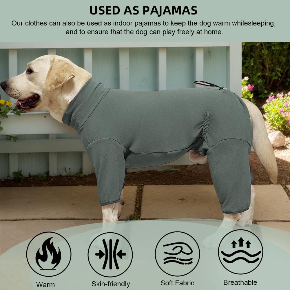 Dog Pyjamas PJS Sweater Clothes and Home Clothing Suitable for Medium to Large Breeds of Dogs, Dog Neutering Suits, Extra-Large Stretch Fabric, Four-Legged Clothes (Thickened Green, 5XL)