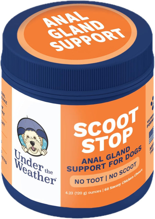 Under the Weather Scoot Stop Chews for Dogs | Vet Formulated No-Scoot for Dogs Supplement | Digestive & Anal Gland Support Support for All Breeds | 60 Count
