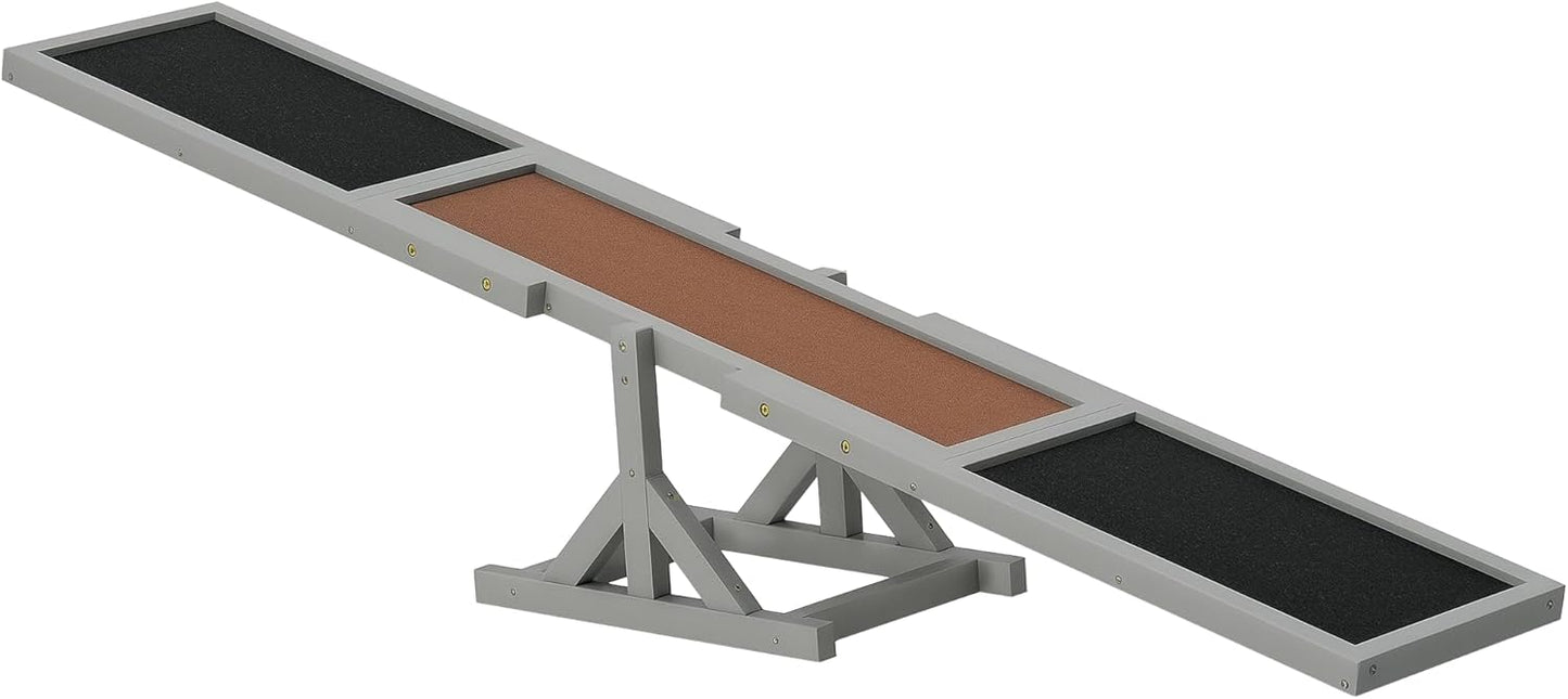 PawHut Wooden Dog Agility Seesaw for Training and Exercise, Platform Equipment Run Game Toy, Weather Resistant Pet Supplies, 71" L x 12" W x 12" H, Gray