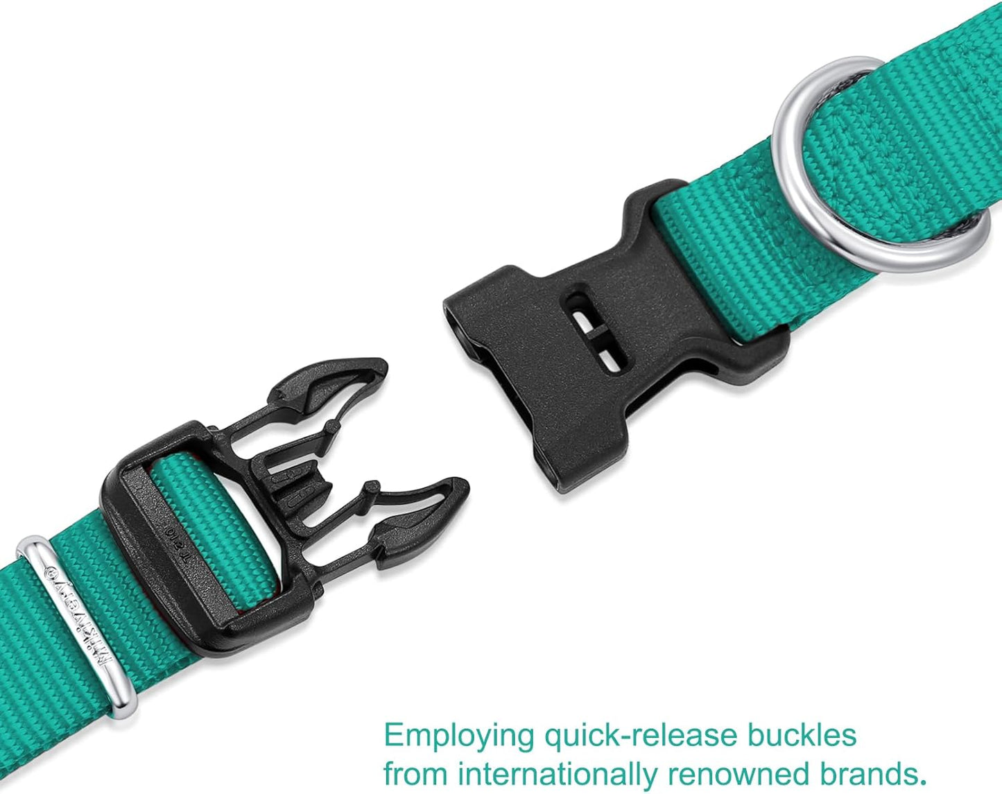 Mikivery Nylon Dog Collar with Quick Release Buckle Soft Adjustable Sturdy for Small Medium Large Dogs Teal,L