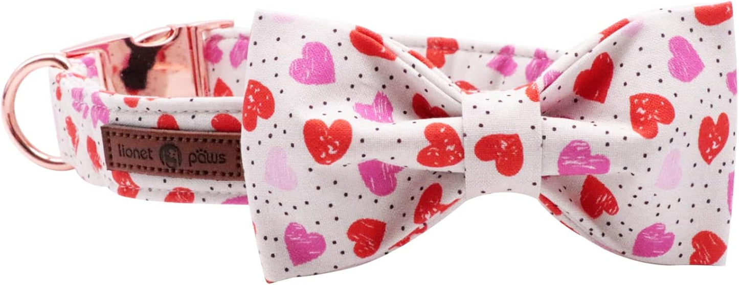 Lionet Paws Valentines Day Dog Collar with Bowtie, Dog Bowtie Collar with Metal Buckle for Dogs, Adjustable Comfortable Dog Collar Girl Boy, S, Neck 10-16 in