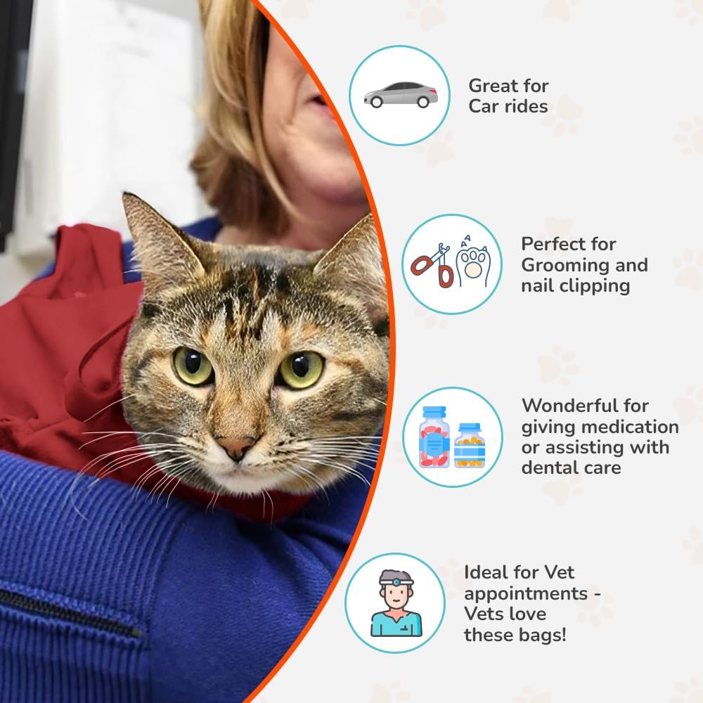 Cozy Comfort Carrier - X-Small Soft Red Cat Carrier and Cat Restraint Bag for Nail Trimming, Vet Visits, Medication Administration, Dental Care, and Travel