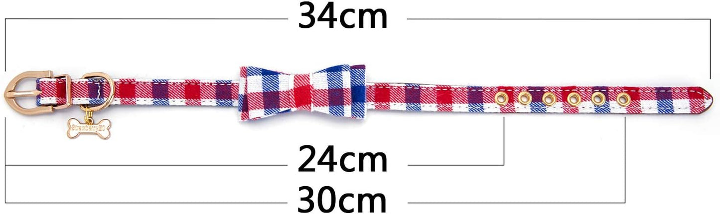 Puppy Collars for Small Dogs - StrawberryEC Adjustable Puppy Id Buckle Collar Leather. Cute Plaid Bowtie Blue Dog Collar (Bow-Blue-Grid)