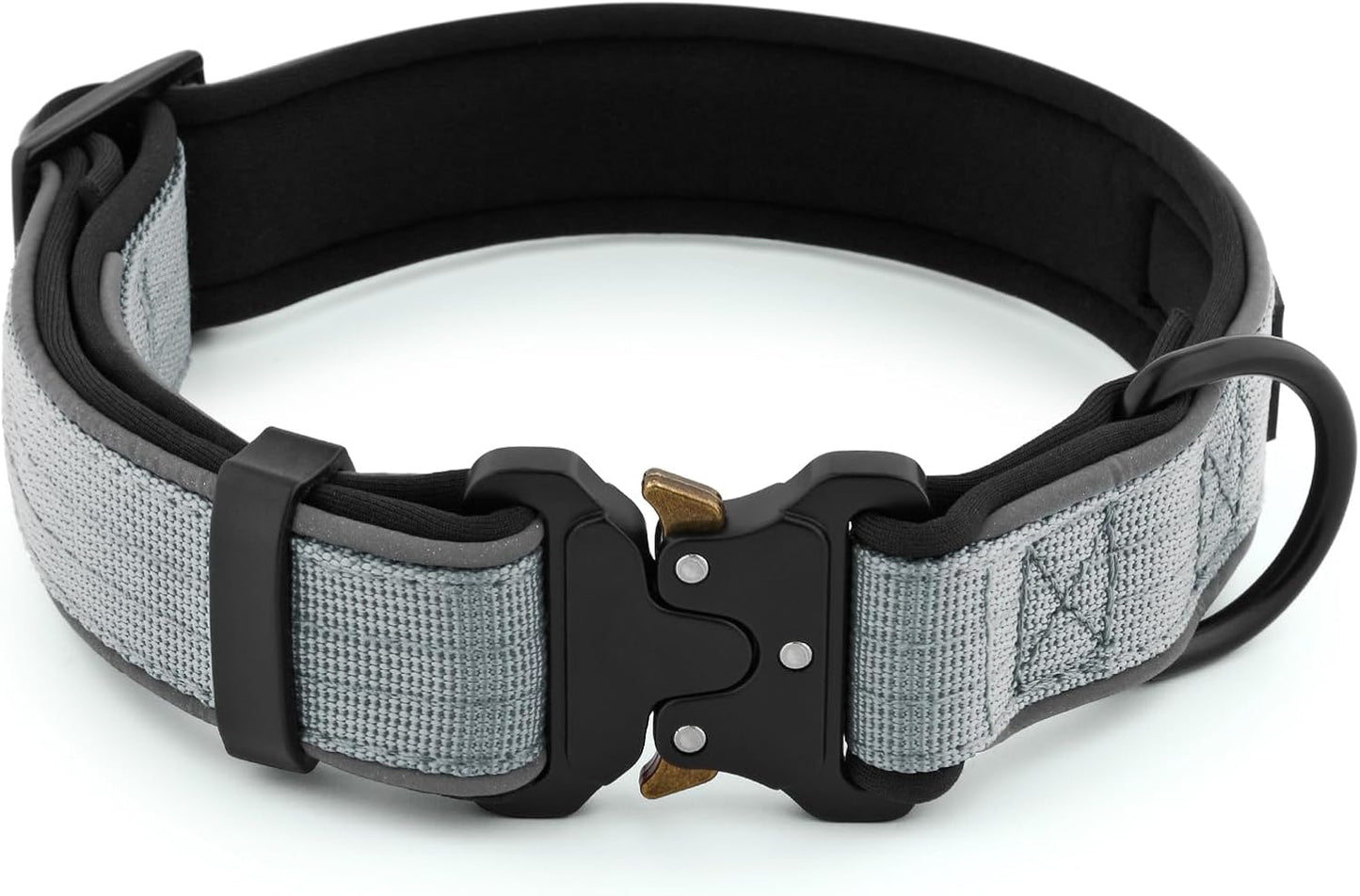 Plutus Pet Tactical Dog Collar, Reflective, Adjustable Heavy Duty Dog Collar, Soft Padded and Comfortable, for Small Medium and Large Dogs (Gray, M)