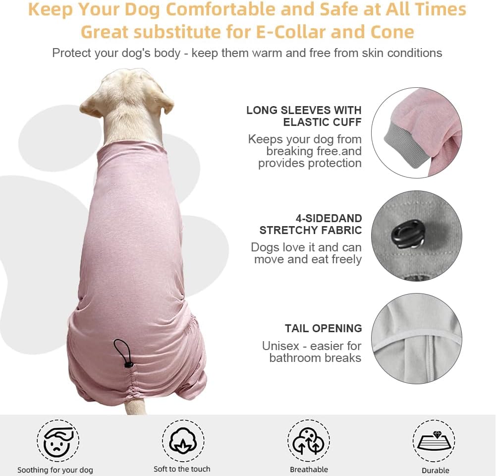 Dog Pyjamas PJS Sweater Clothes and Home Clothing Suitable for Medium to Large Breeds of Dogs, Dog Neutering Suits, Extra-Large Stretch Fabric, Four-Legged Clothes (Thin Pink, 3XL)