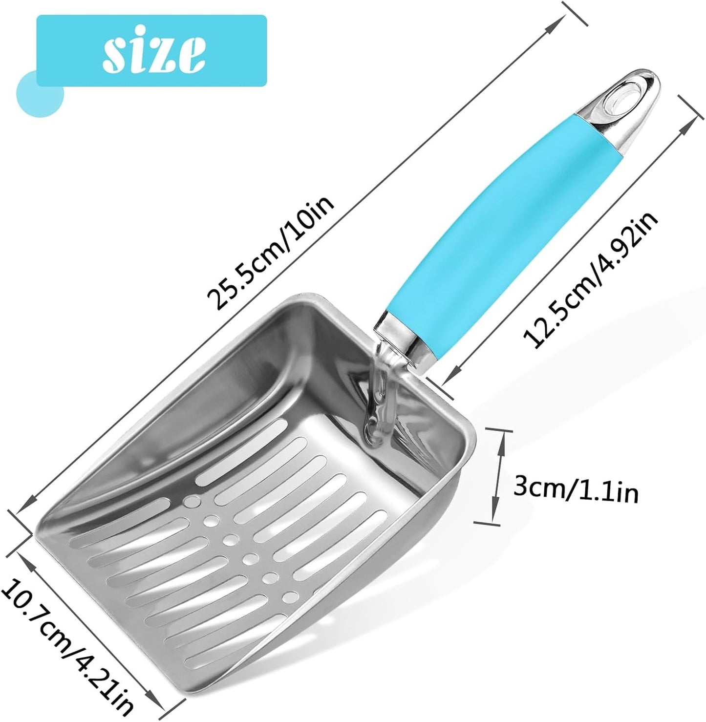 Cat Litter Scoop - Stainless Steel Metal Cat Litter Scoop-Sturdy Mesh Scooper - Mesh Shovel-Easy to Clean - Suitable for Cat Litter Box -Blue