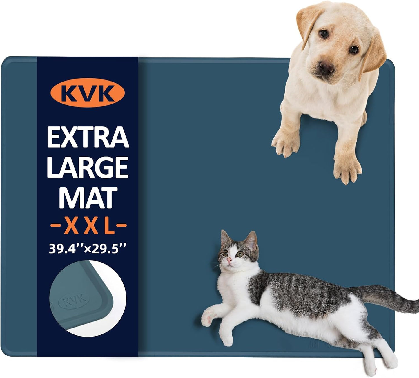 KVK Dog Food Mat, 39.4×29.5in Extra Large Silicone Pet Feeding Mat - Waterproof, Non - Slip, Chew - Resistant for Food & Water, Protect Floors (Royal Blue)