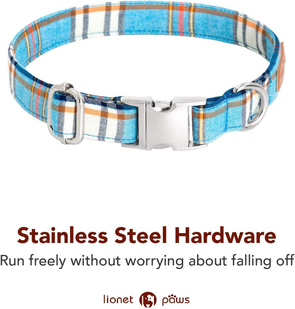 Lionet Paws Boy Dog Collar with Bowtie, Comfortable Adjustable Cute Blue Plaid Bow Tie Collar for Male Dogs Gift, XLarge, Neck 16-26 inches