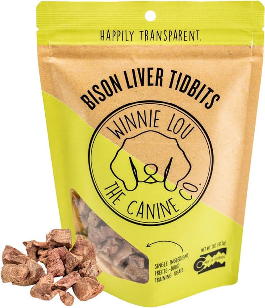 Winnie Lou The Canine Co. Freeze Dried Bison Liver Tidbits - Single Ingredient, Human-Grade, No Artificial Flavors or Fillers, Perfect for Training (Pack of 1)
