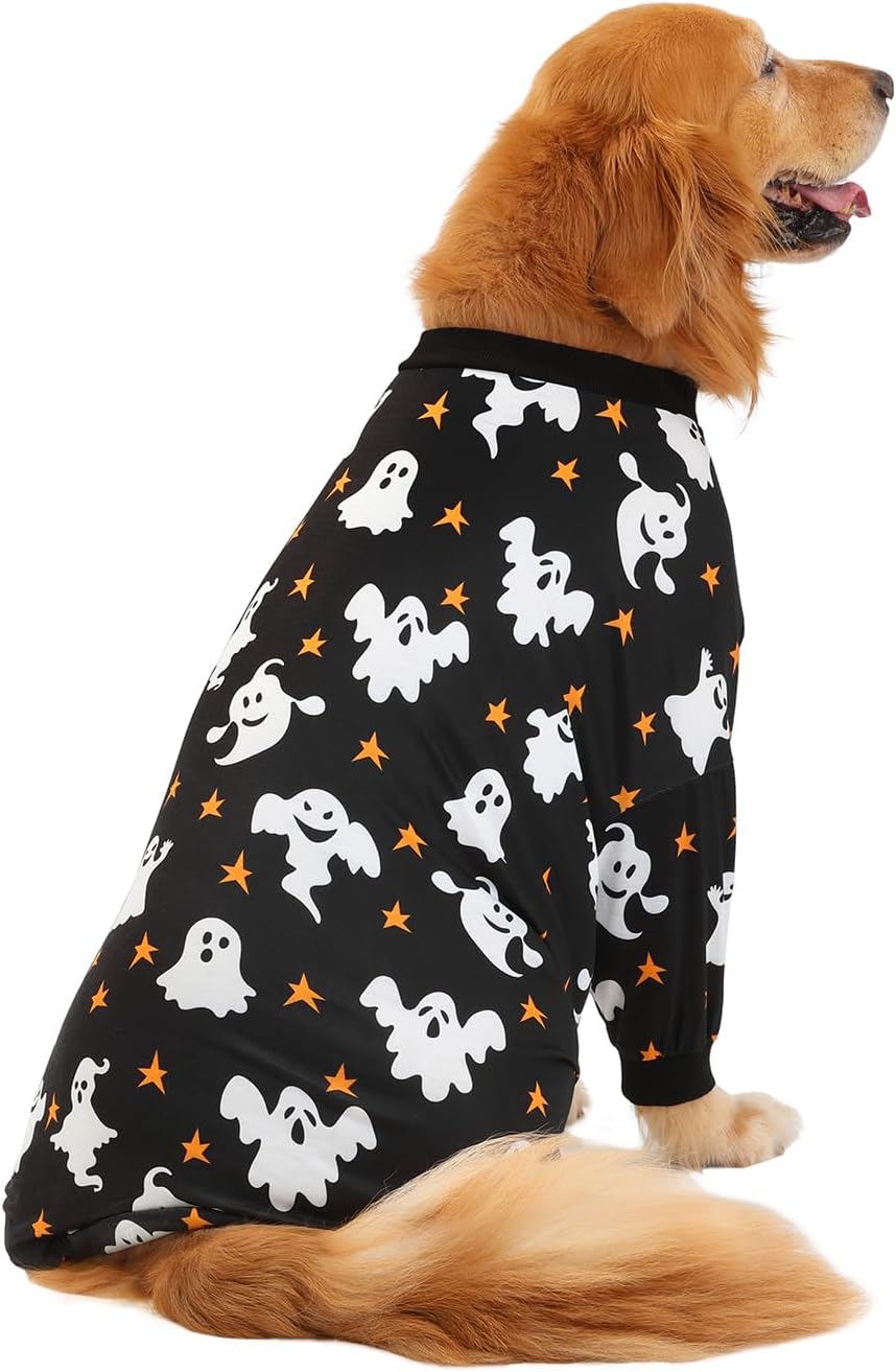 HDE Dog Pajamas One Piece Jumpsuit Lightweight Dog PJs Shirt for M-3XL Dogs Ghostly Stars - S