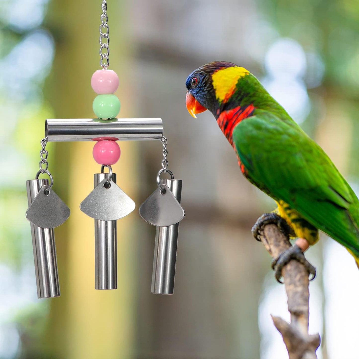 Litewoo Bird Stainless Steel Bell Toys, Safe and Stable Hanging Spoons Pipe Chew Bite Toy（B）