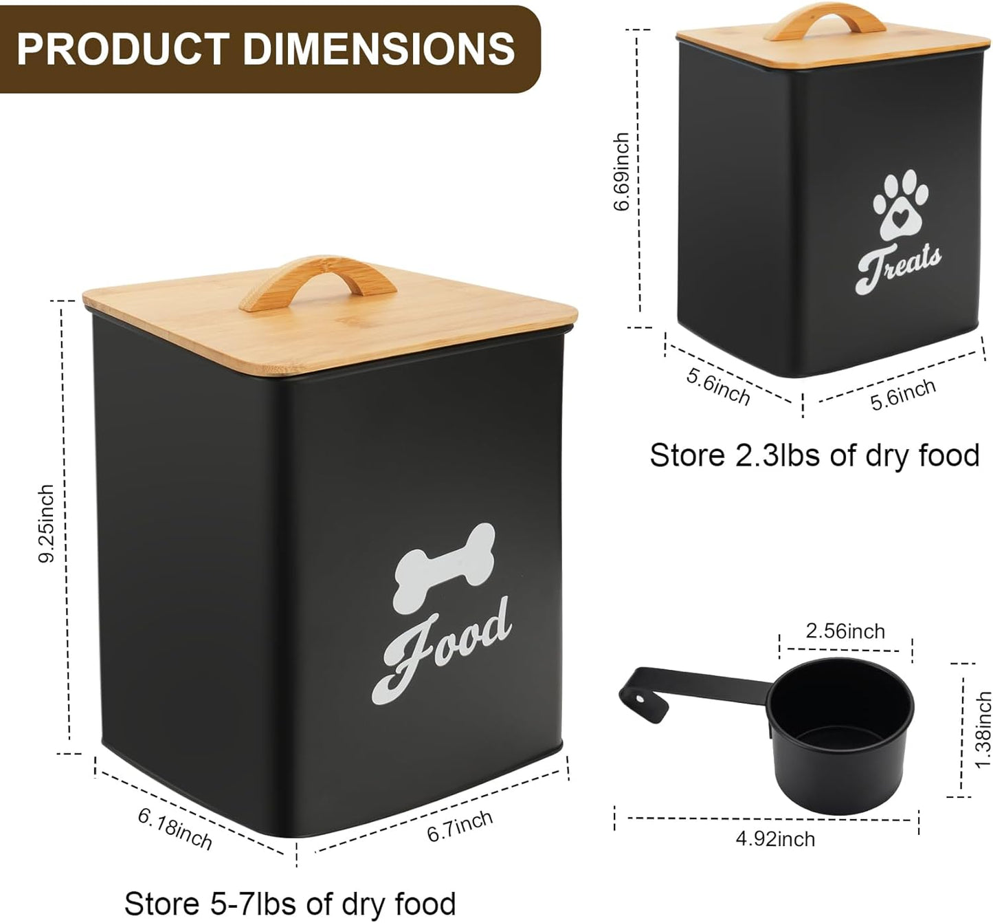 Dog Treat Container 2PCS, Dog Food Storage Container with Lids Airtight, Dog Treat Jars for Kitchen Counter-7+3Lbs, Small Dog Cookie Jar for Storage, Pet Treat Container (Upgraded) Black