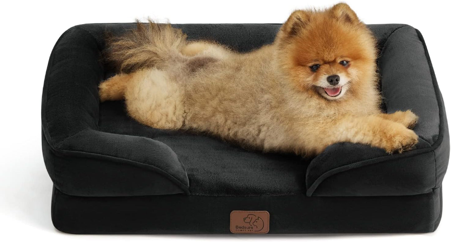 Bedsure Orthopedic Dog Beds for Small Dogs - Washable Small Dog Cat Bed Waterproof, Comfort Pet Couch Sofa with Washable Removable Cover, Pets Bed with Nonskid Bottom, Black, 24"
