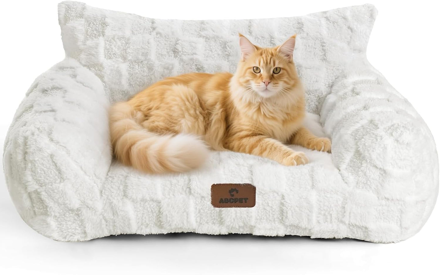 Cat Bed Cats Couch for Puppy and Kitten, Fluffy Pet Couch Small Dog Sofa Bed, Supportive Cat Sofa for Indoor Cats, Washable Cover & Non-Slip, 26 inch, White