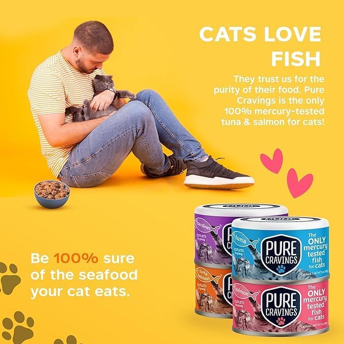 Wet Cat Food Variety Pack Tuna, Salmon, Sardines, Tuna/Salmon in Gravy, 100% Mercury-Tested, Moist Can Fish for Cats, Grain-Free, Protein, Non-GMO, Pack of 12