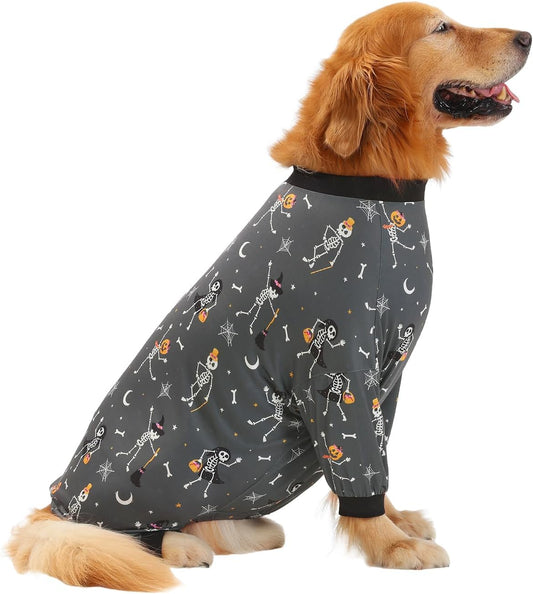 HDE Dog Pajamas One Piece Jumpsuit Lightweight Dog PJs Shirt for M-3XL Dogs Skeleton Bones - S