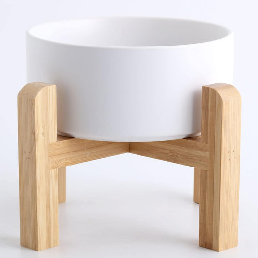 Petygooing White Elevated/Raised Ceramic Dog Bowl for Medium and Large Breeds, Dog Food Water Dish with Stand,Pet Feeding Bowl with Anti Slip Rubber Large Dogs(1800ml 7.6 Cups)
