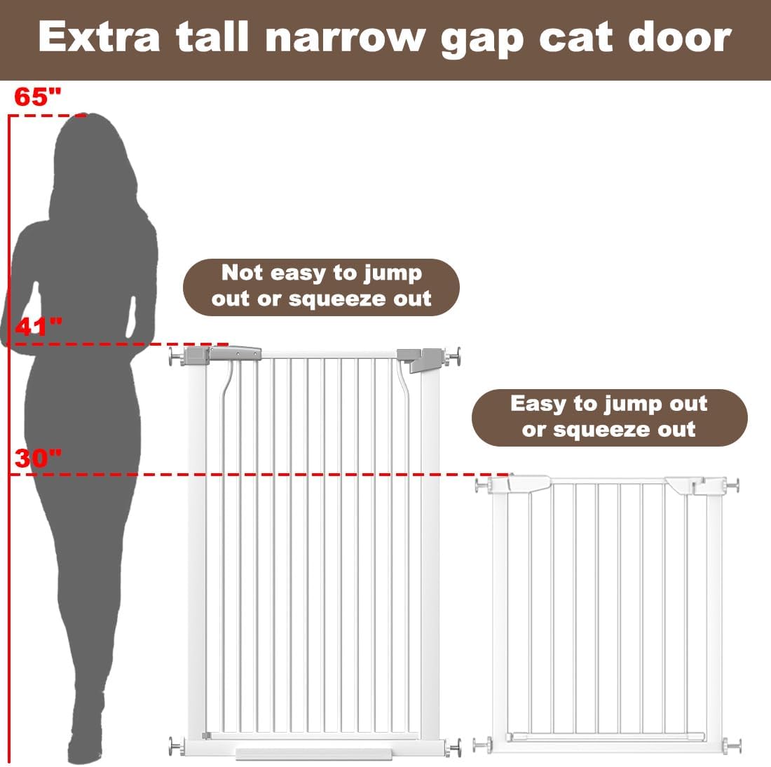 41" Extra Tall Baby Gate for Doorway, 32.6-40.5'' Metal Pet Baby Safe Gate, Extra Wide Pressure Mounted Child Door with Expansion Kit, No Drilling Cat Fence Indoor, No Climb Cat Proof Gate, White