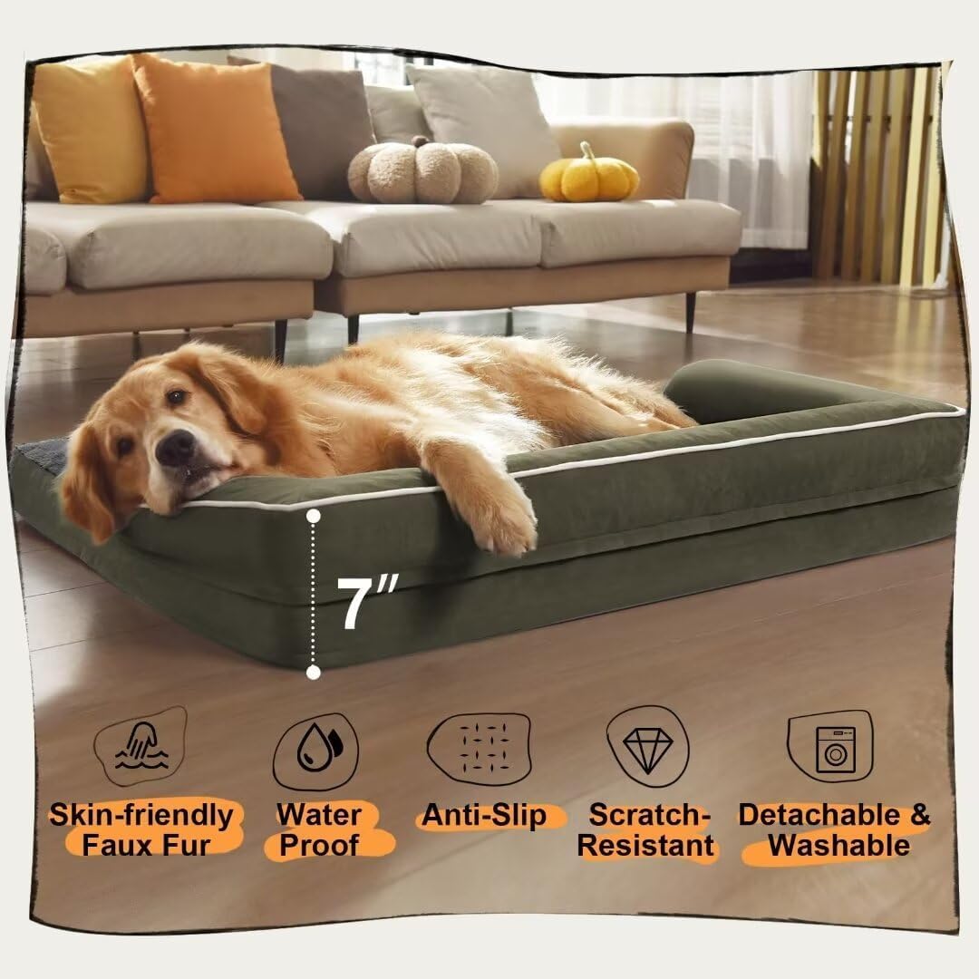 Small Dog Bed Waterproof Orthopedic Dog Beds for Medium Sized Dogs Comfy Pet Cat Bed with Sides, Washable Removable Cover