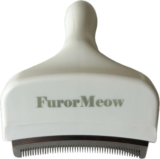 Pet Deshedding Tool with Curve Blade, Cat Grooming Brush, Tight V-shaped Teeth Shedding Comb for Cat and Small Dog (White, Small)