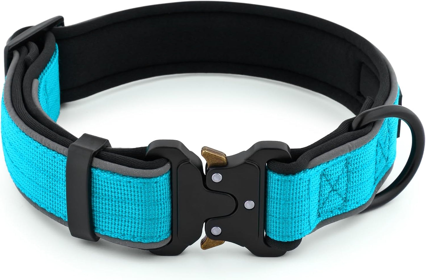 Plutus Pet Tactical Dog Collar, Reflective, Adjustable Heavy Duty Dog Collar, Soft Padded and Comfortable, for Small Medium and Large Dogs (Cyan, L)