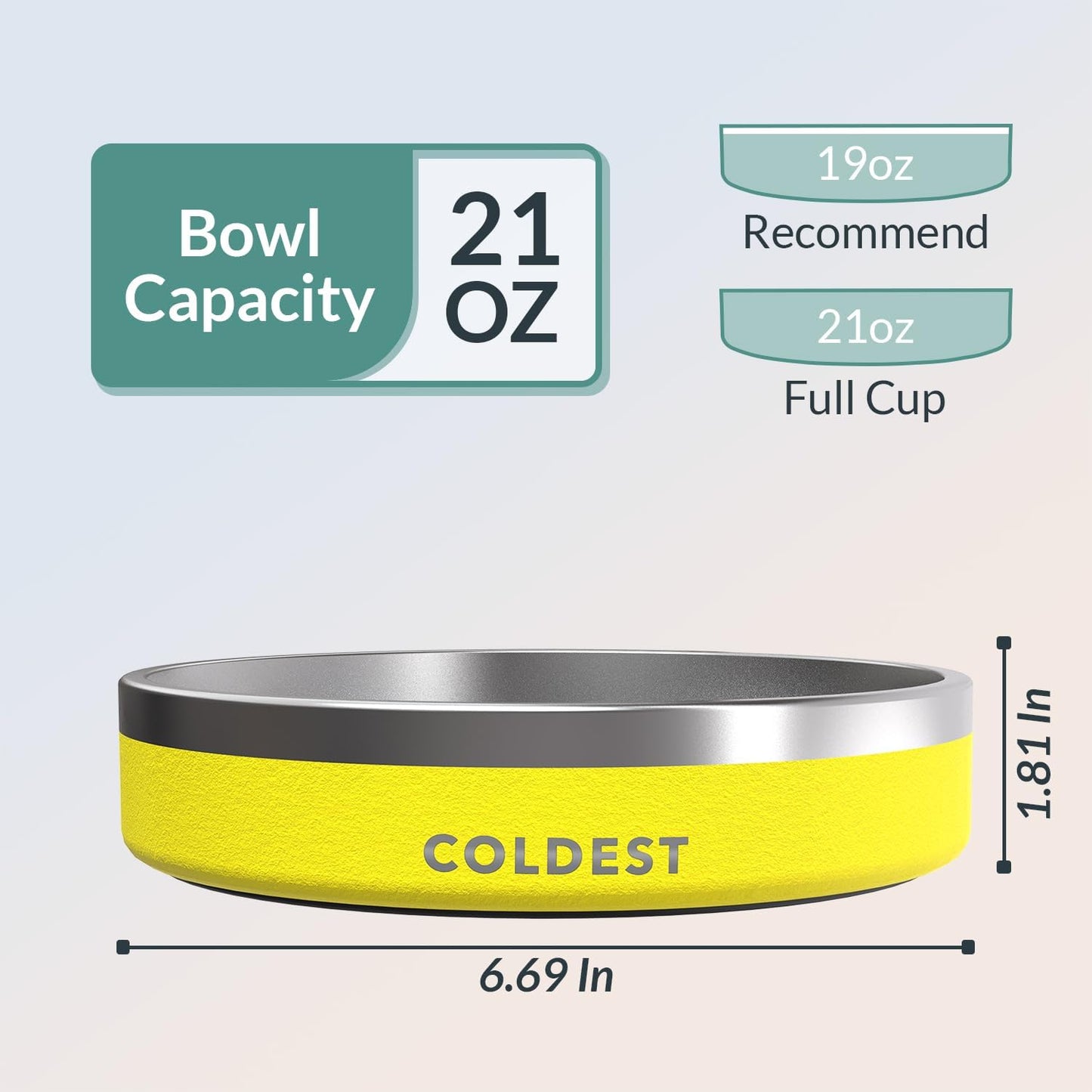 Coldest Dog Bowl - Anti Rust Metal, Non Slip, 3 Layers Insulated Stainless Steel Dog Bowls - Spill Proof & Heavy Duty - Water Bowl for Dogs, Cats & Pets, Dish Washer Safe (21 oz, Solar Yellow)