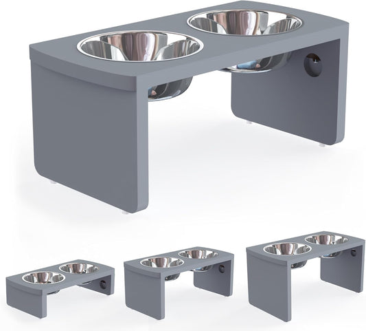 Elevated Dog Bowls, Bamboo Raised Dog Bowl for Medium Dogs, with 2 Stainless Steel Bowls (7'' Tall-30 oz Bowl)