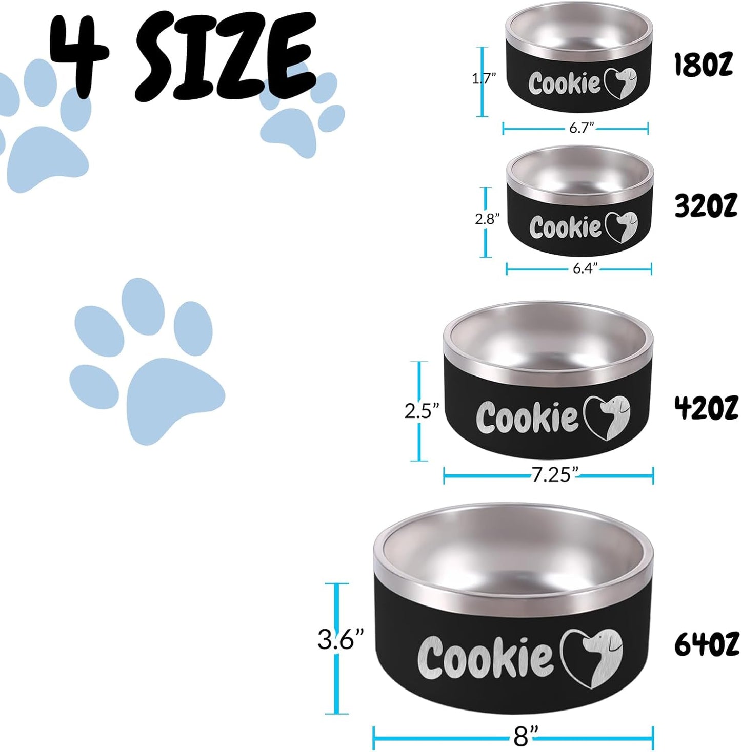 42OZ Personalized Dog Bowl Laser Engraved Custom Pet Name 18/32/42/64 oz No Slip Stainless Steel Insulated Bite-Resistant Food Water Dishes-Red